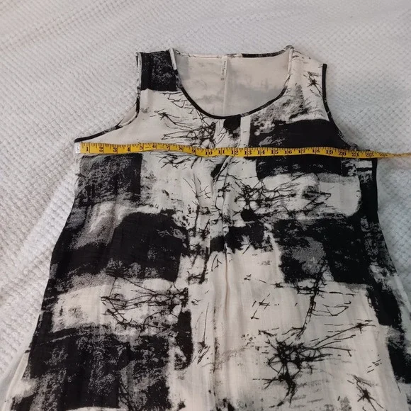 Abstract Black White Boxy Boho Lagenlook Artsy Lightweight‎ Lined Maxi Dress OS - Picture 9 of 13